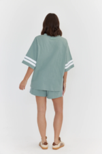 Women Oversized V-Neck T-Shirt Sage Green | Premium Relaxed Fit Tee - Image 4