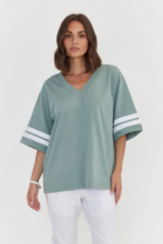 Women Oversized V-Neck T-Shirt Sage Green | Premium Relaxed Fit Tee