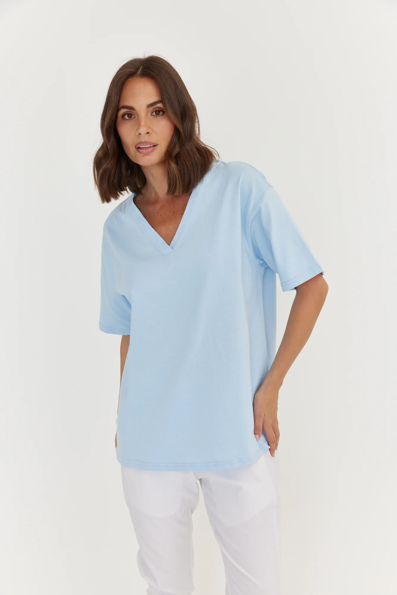 20250828_AlexandraAustralia-13617_2048x2048 Women Oversized V-Neck T-Shirt Sky Blue | Premium Relaxed Fit Cotton Tee - Image 1