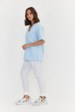 Women Oversized V-Neck T-Shirt Sky Blue | Premium Relaxed Fit Cotton Tee - Image 7