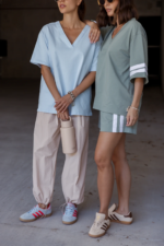 Women Oversized V-Neck T-Shirt Sky Blue | Premium Relaxed Fit Cotton Tee - Image 4