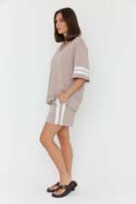 Women Oversized V-Neck T-Shirt Beige | Premium Relaxed Fit Cotton Tee - Image 3