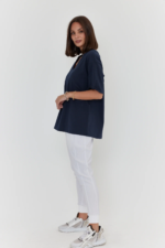 Women Oversized V-Neck T-Shirt Navy Blue | Premium Relaxed Fit Tee - Image 4