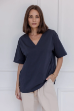 Women Oversized V-Neck T-Shirt Navy Blue | Premium Relaxed Fit Tee