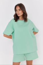 Women Mint Green Oversized Co-ord T-Shirt | Relaxed Lounge Wear Tee - Image 2