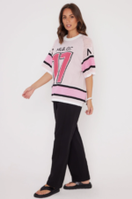 Women Pink Oversized Sports Knit Tee | Relaxed Casual Jersey Top - Image 7
