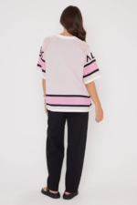Women Pink Oversized Sports Knit Tee | Relaxed Casual Jersey Top - Image 8