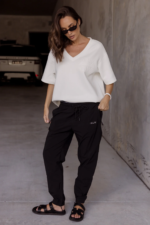 Women Off White Oversized V-Neck Lounge Tee | Premium Relaxed Fit Co-ord Top - Image 7