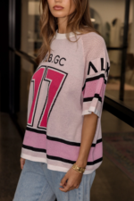 Women Pink Oversized Sports Knit Tee | Relaxed Casual Jersey Top - Image 6