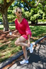 SMOK T-Shirt Strawberry | Women Oversized V-Neck T-Shirt | Premium Cotton Pink Relaxed Fit Tee - Image 9
