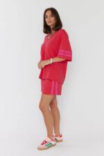SMOK T-Shirt Strawberry | Women Oversized V-Neck T-Shirt | Premium Cotton Pink Relaxed Fit Tee - Image 3