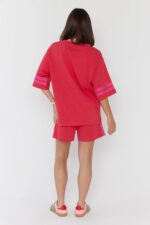 SMOK T-Shirt Strawberry | Women Oversized V-Neck T-Shirt | Premium Cotton Pink Relaxed Fit Tee - Image 2
