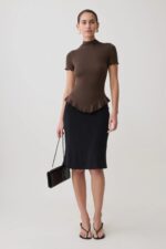 Fashion Continental Dark Chocolate Short Sleeve Ruffle Top - Image 3