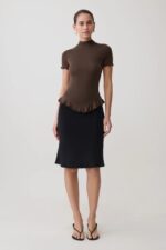 Fashion Continental Dark Chocolate Short Sleeve Ruffle Top - Image 6