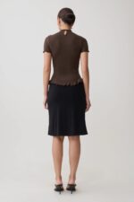 Fashion Continental Dark Chocolate Short Sleeve Ruffle Top - Image 7