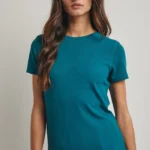 Women's Deep Garden Teal Blue Ribbed Essential Tee | Fashion Continental
