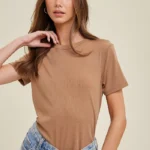 Women's Warm Terracotta Earth Brown Ribbed Essential Tee | Fashion Continental