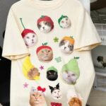 Cute Cat Fruit Squad Oversized Tee - Adorable Kitten Collage Aesthetic T-Shirt | Fashion Continental