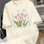 Fashion Continental Women Off-White Tulip Graphic Oversized T-Shirt