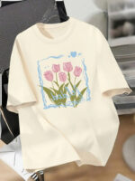 Fashion Continental Women Off-White Tulip Graphic Oversized T-Shirt