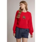 Fashion Continental Red Graphic Wollen Sweater