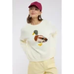 Fashion Continental Off White Duck Graphic Wollen Sweater