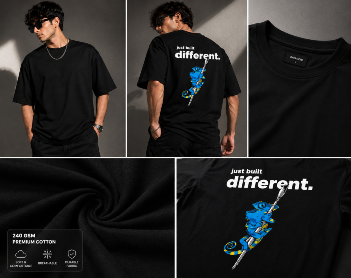 Pack of 3 Oversized Streetwear T-Shirts (Black, Off-White, Purple) - Image 2