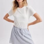 Women's Pure White Ribbed Crew Neck Essential Tee | Fashion Continental