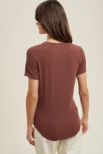Women's Dark Chocolate Mahogany Brown Ribbed T-Shirt | Fashion Continental - Image 2