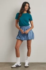 Women's Deep Garden Teal Blue Ribbed Essential Tee | Fashion Continental - Image 4