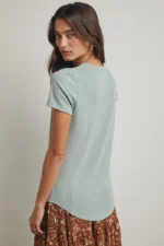 Women's Seafoam Mint Green Ribbed Crew Neck Essential Tee | Fashion Continental - Image 2