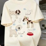 Woof Puppy Trio Cartoon Print Oversized T-Shirt