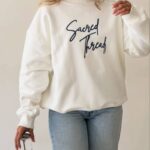 Sacred Thread Embroidered Oversized Sweatshirt - Off-White with Navy Blue Embroidery - Fashion Continental